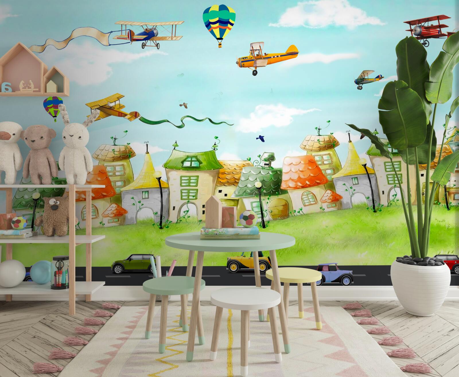 Фотошпалери автомобілі на шосе та літаки