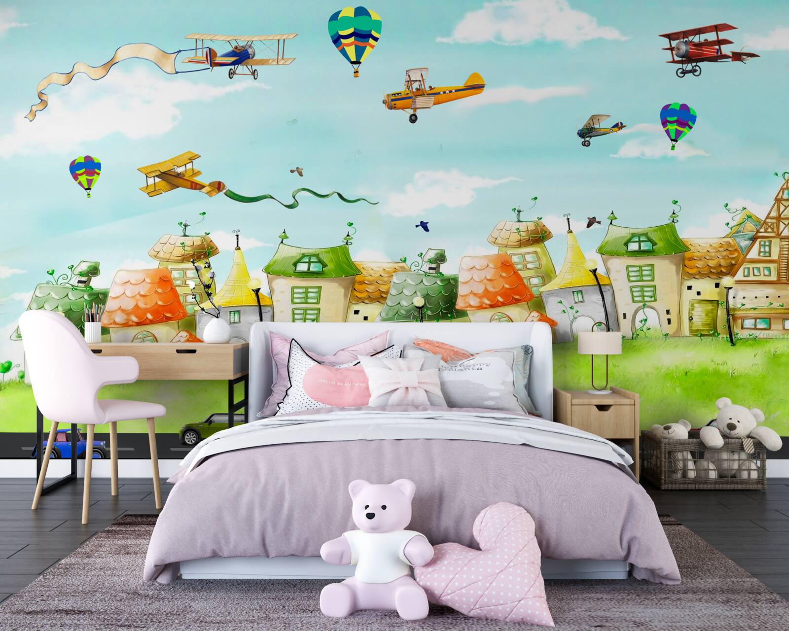 Фотошпалери автомобілі на шосе та літаки