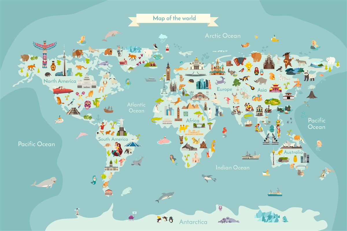 Фотошпалери карта світу з позначеними орієнтирами