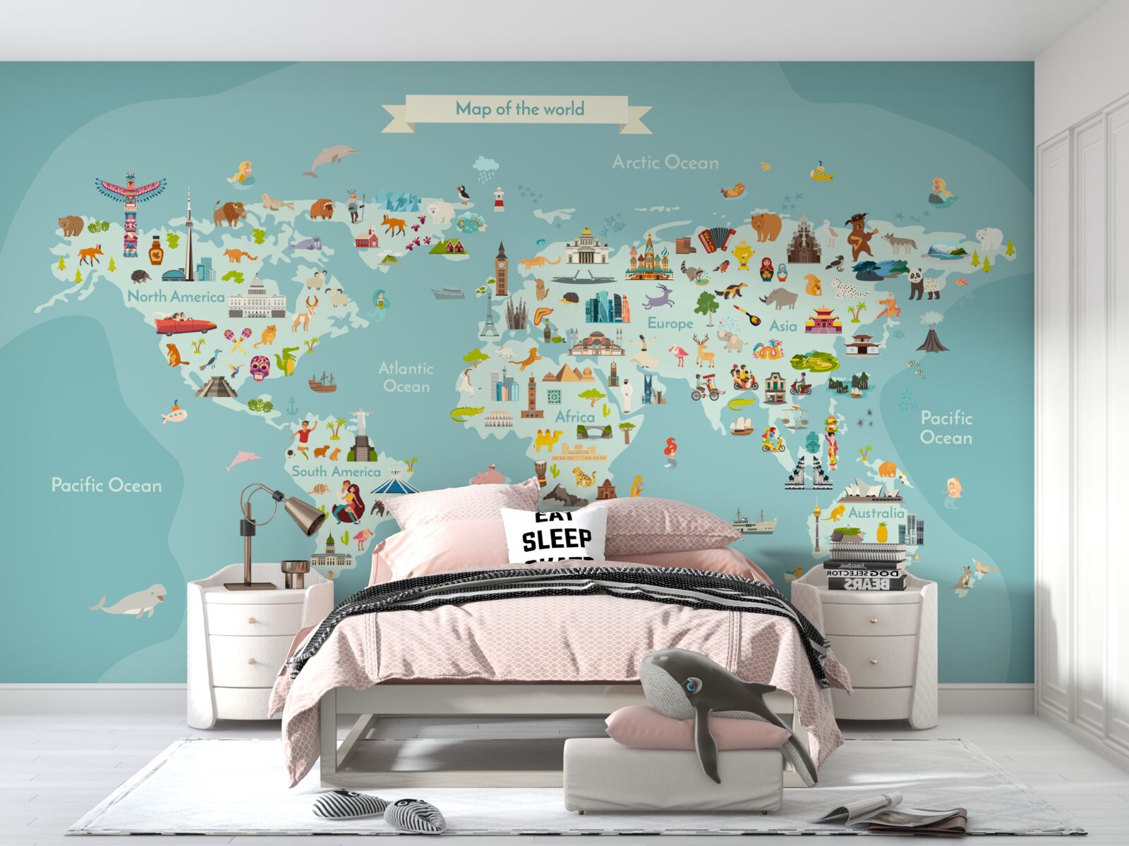 Фотошпалери карта світу з позначеними орієнтирами