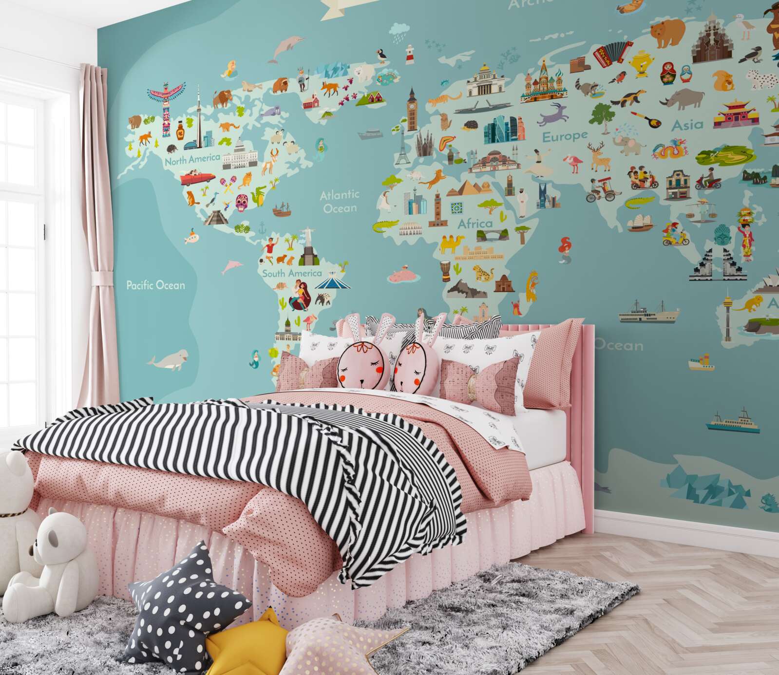 Фотошпалери карта світу з позначеними орієнтирами