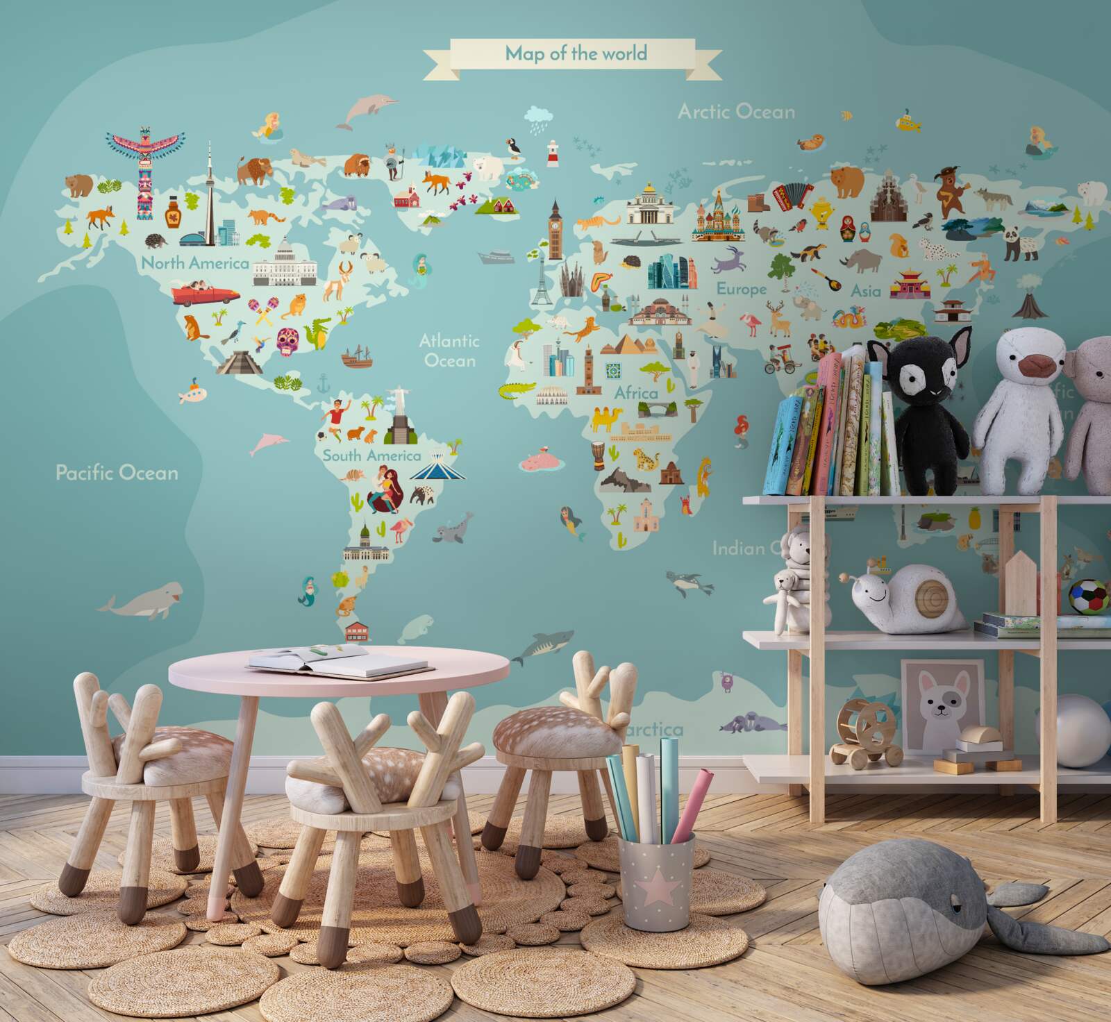 Фотошпалери карта світу з позначеними орієнтирами