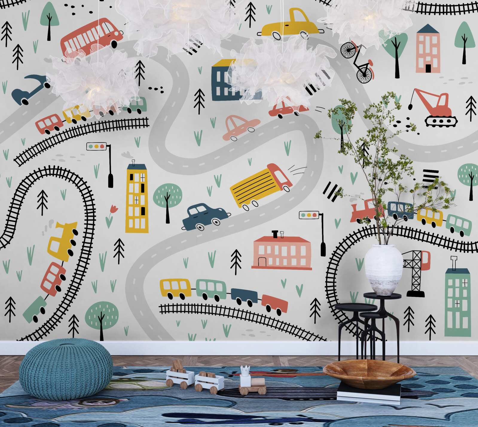 Фотошпалери населений пункт з вулицями та транспортною системою