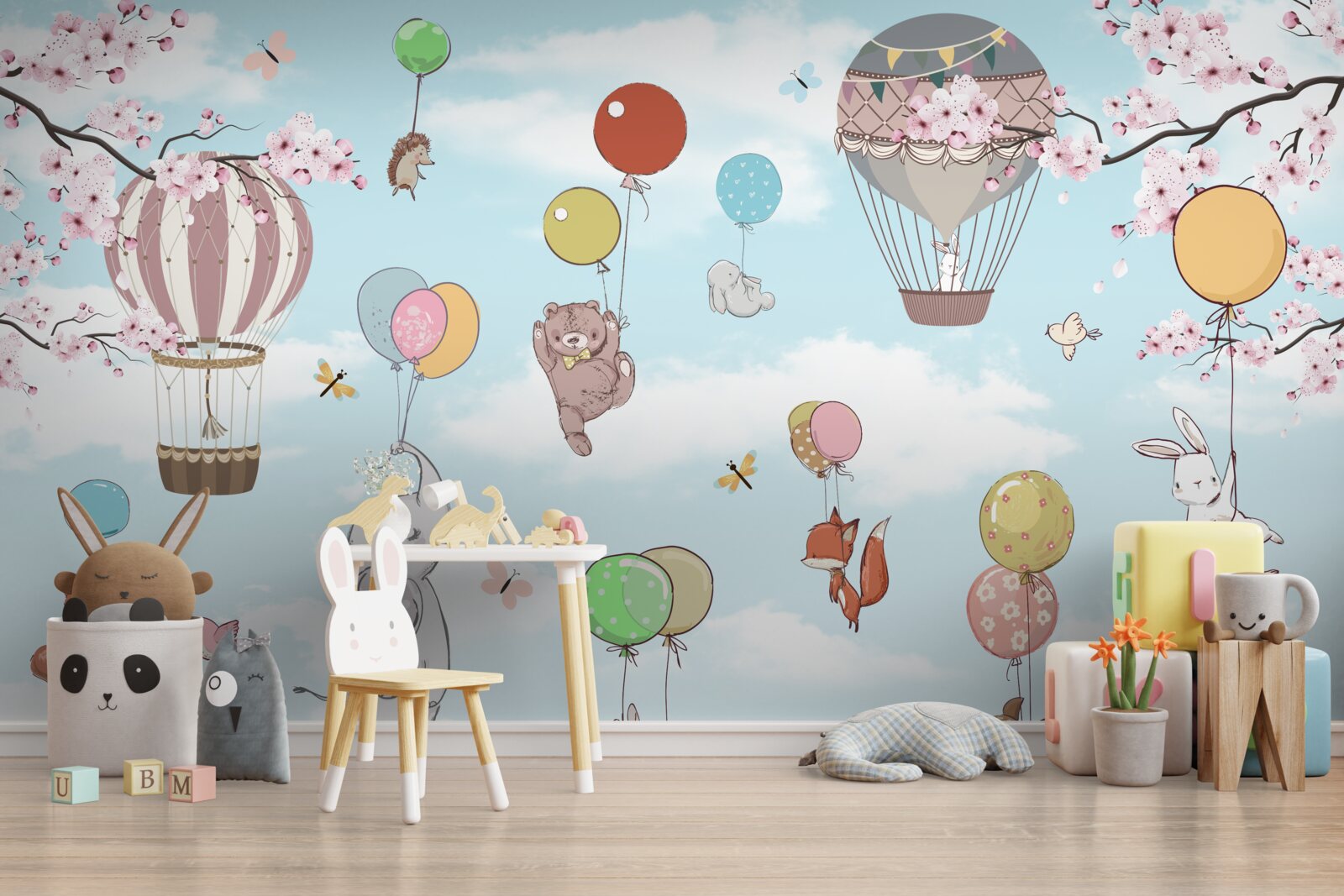 Фотошпалери подорожувати на повітряних кулях із зображеннями тварин