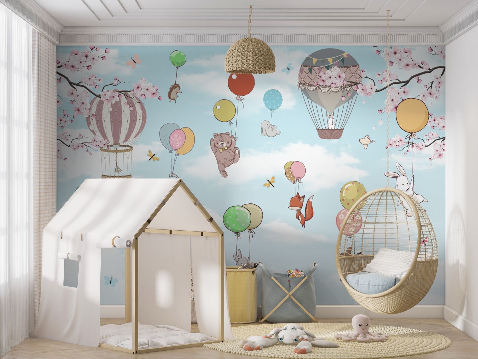 Фотошпалери подорожувати на повітряних кулях із зображеннями тварин