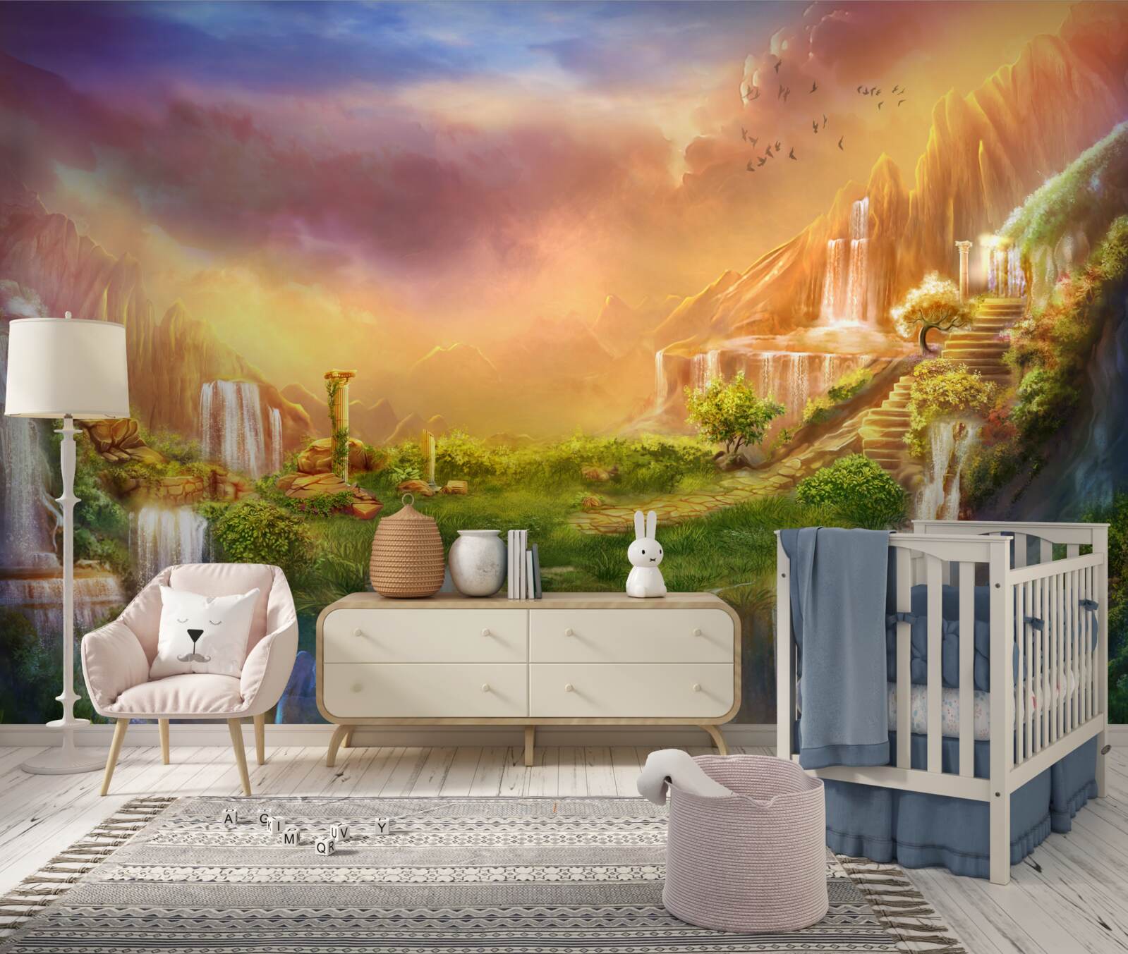 Фотошпалери чарівний пейзаж з каскадними водоспадами