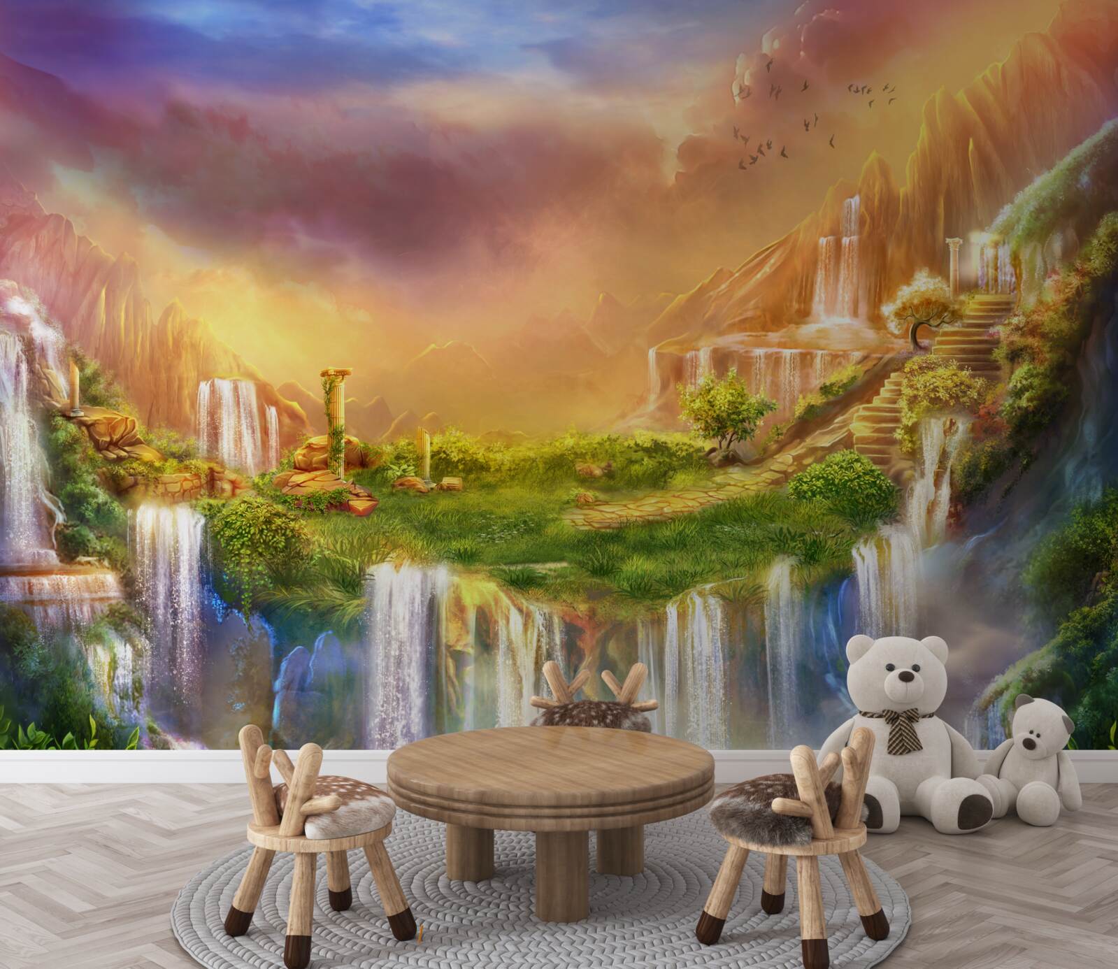 Фотошпалери чарівний пейзаж з каскадними водоспадами