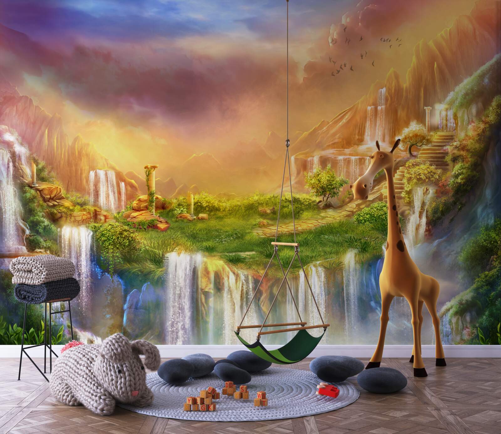 Фотошпалери чарівний пейзаж з каскадними водоспадами