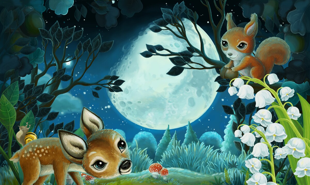 Фотошпалери олень бажає білці доброї ночі