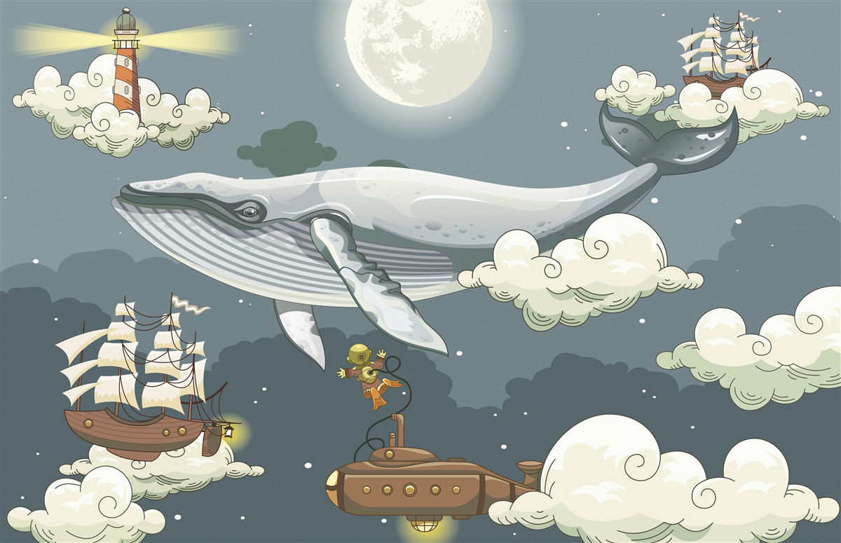 Фотошпалери підводні туристи та кит