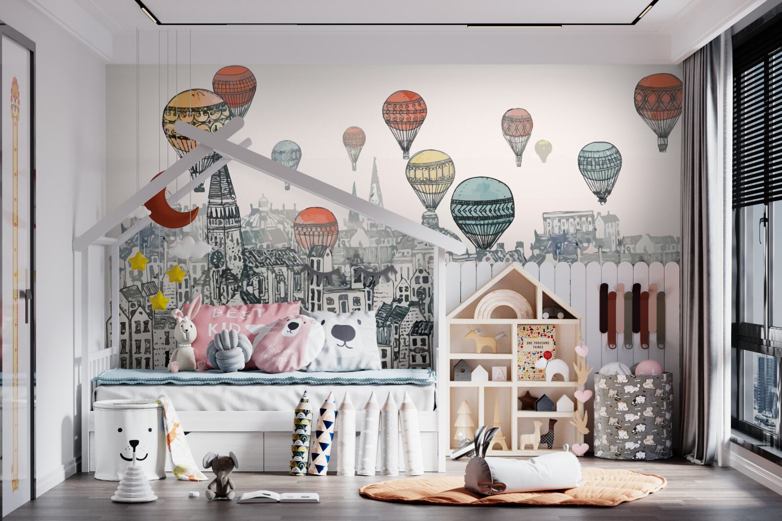 Фотошпалери над містом ширяють повітряні кулі