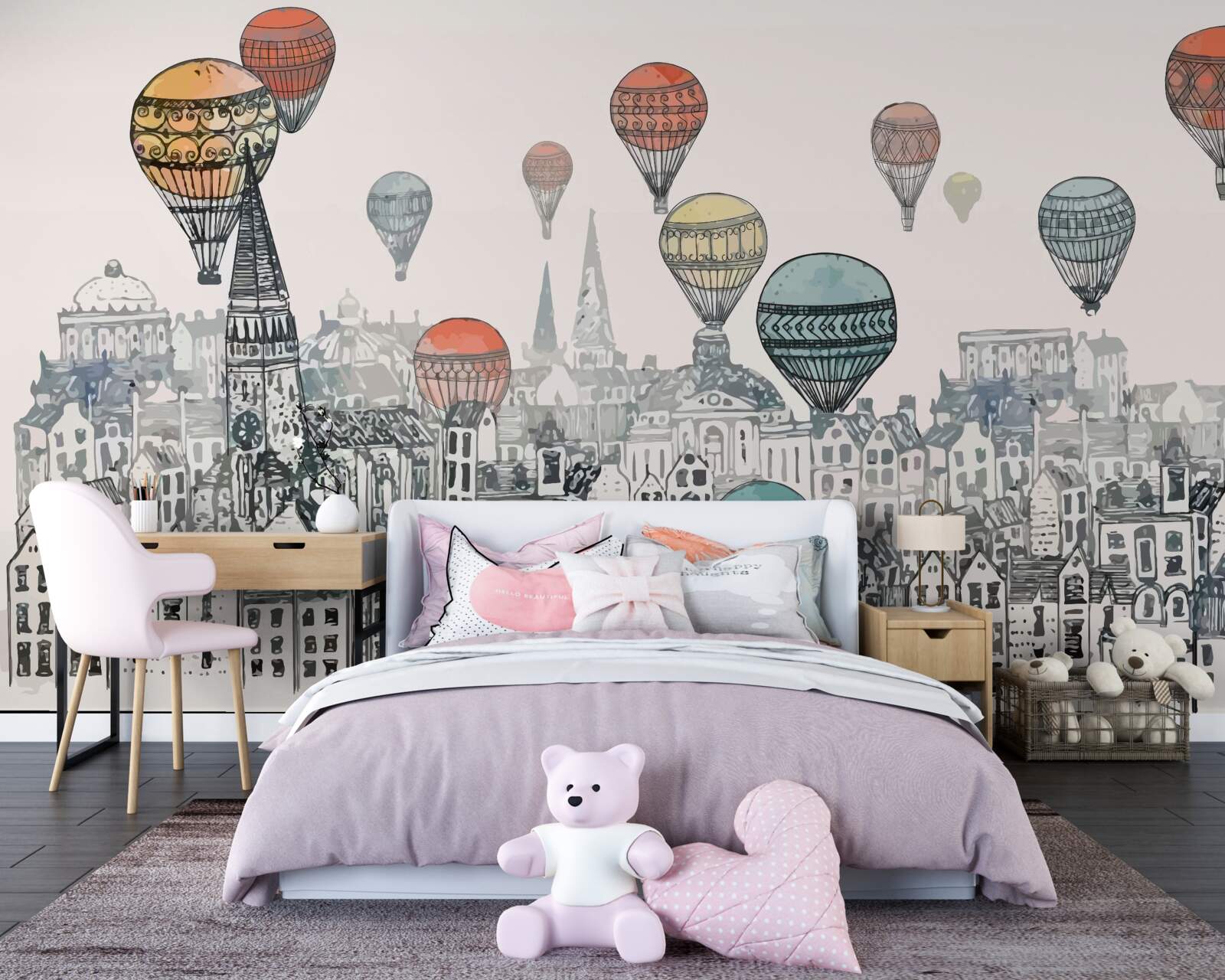 Фотошпалери над містом ширяють повітряні кулі