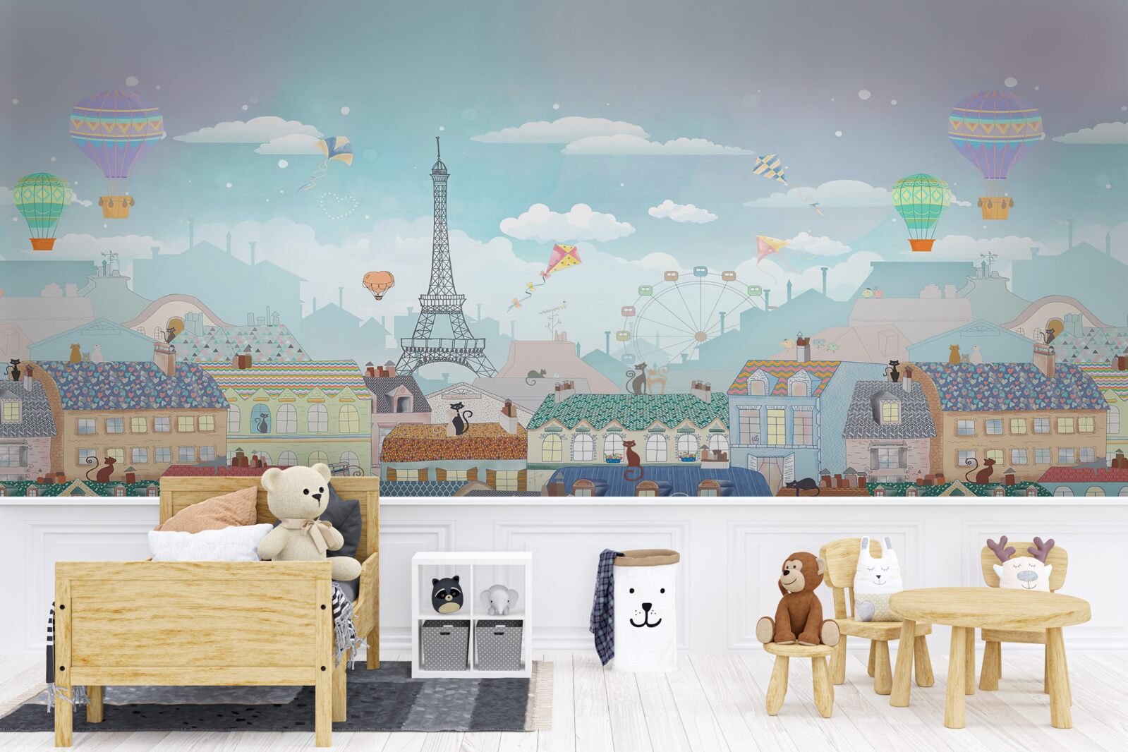 Фотошпалери маленькі коти на дахах міських будівель