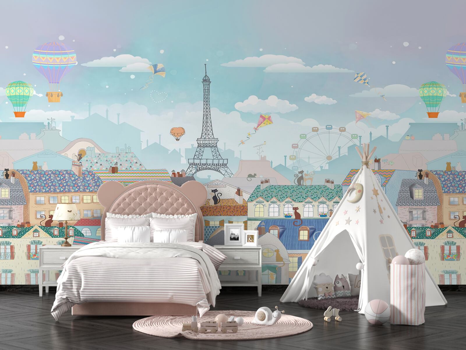 Фотошпалери маленькі коти на дахах міських будівель