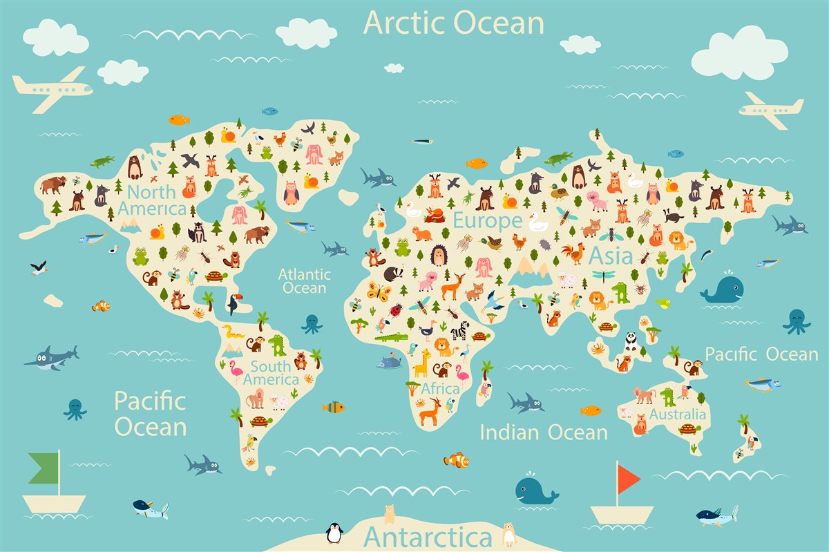 Фотошпалери карта світу з населенням та природними елементами