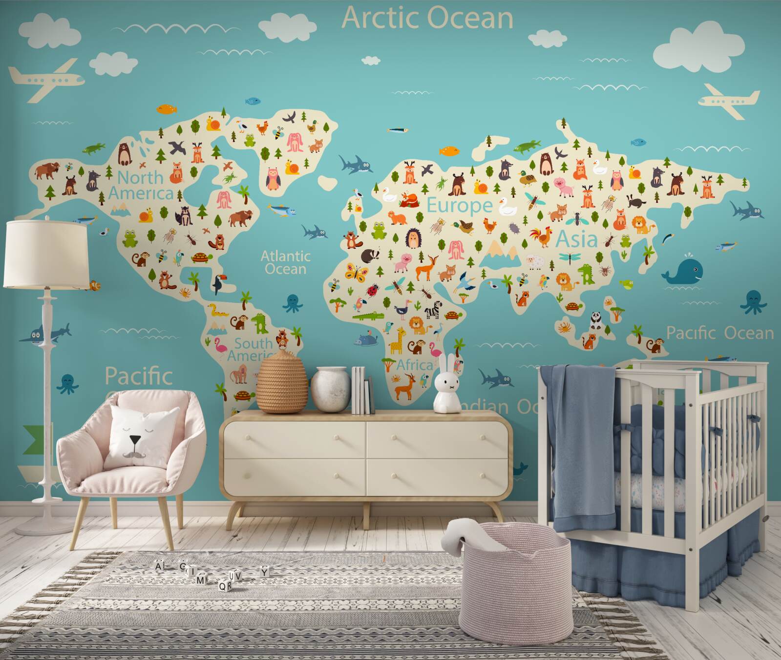 Фотошпалери карта світу з населенням та природними елементами