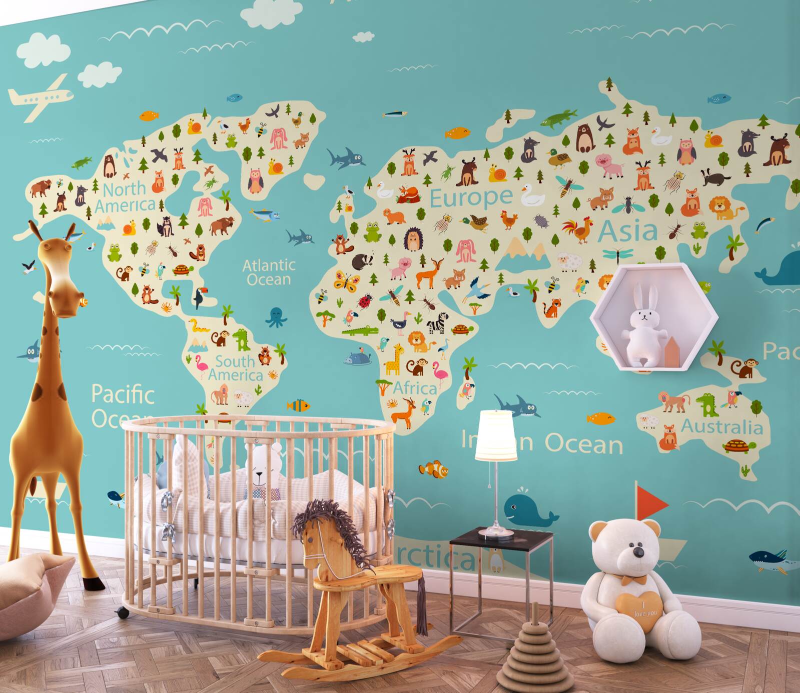 Фотошпалери карта світу з населенням та природними елементами