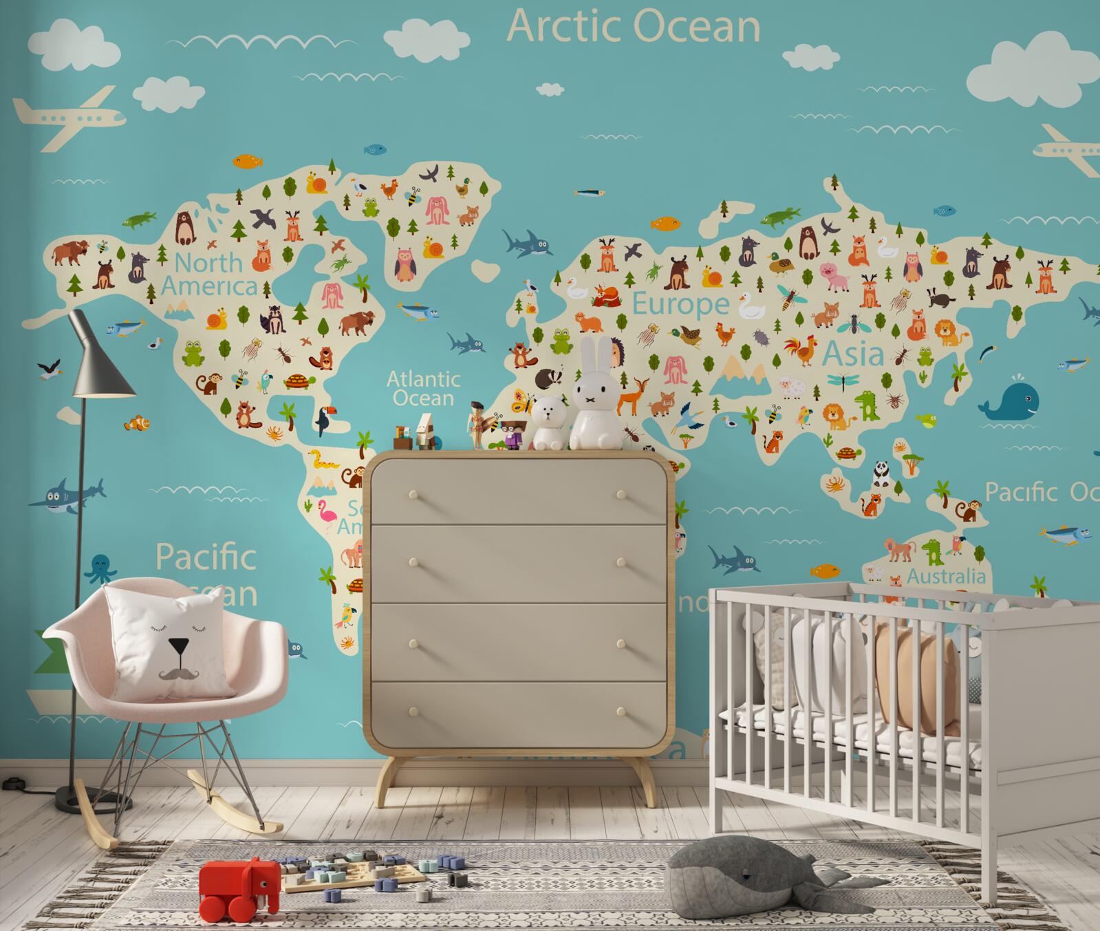 Фотошпалери карта світу з населенням та природними елементами