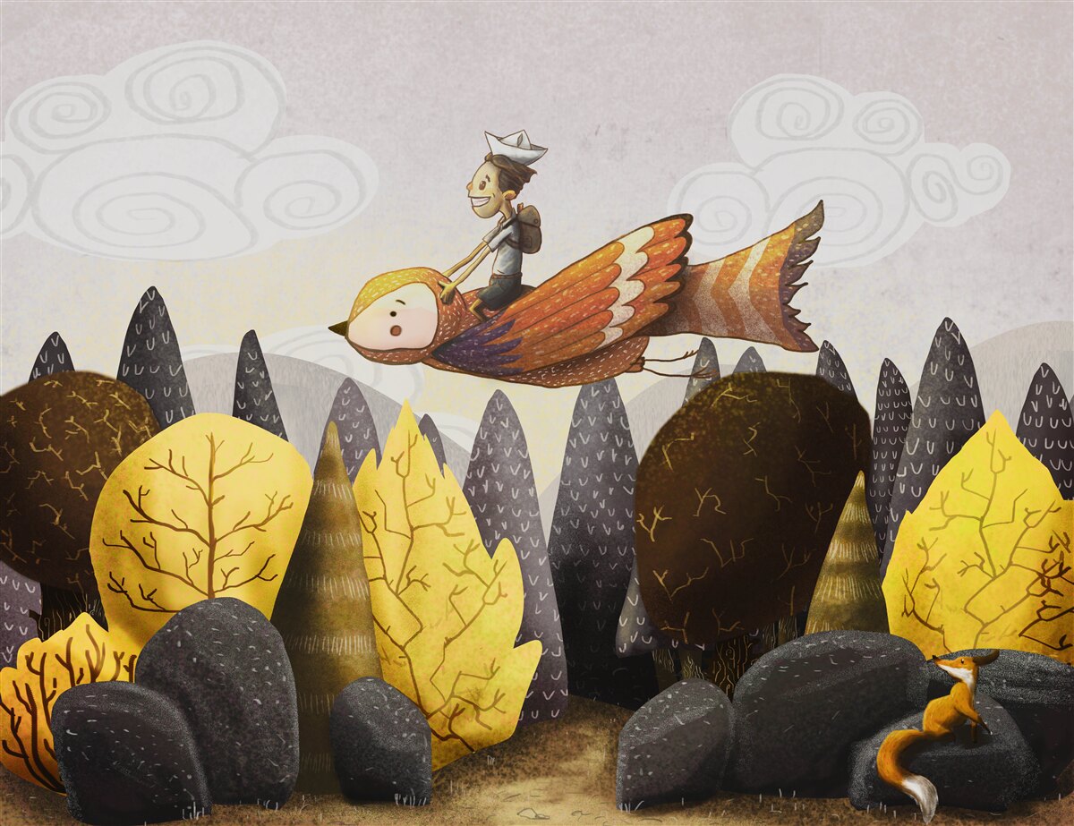 Фотошпалери юнак їде на птасі