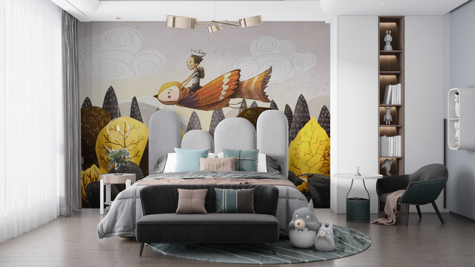 Фотошпалери юнак їде на птасі