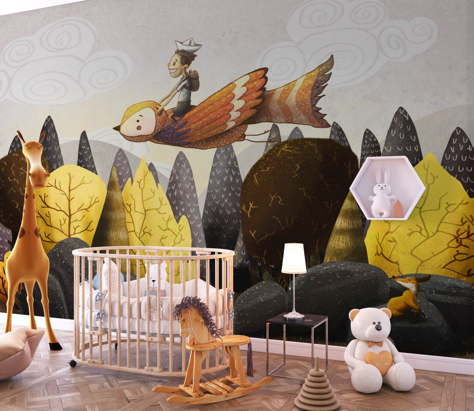 Фотошпалери юнак їде на птасі