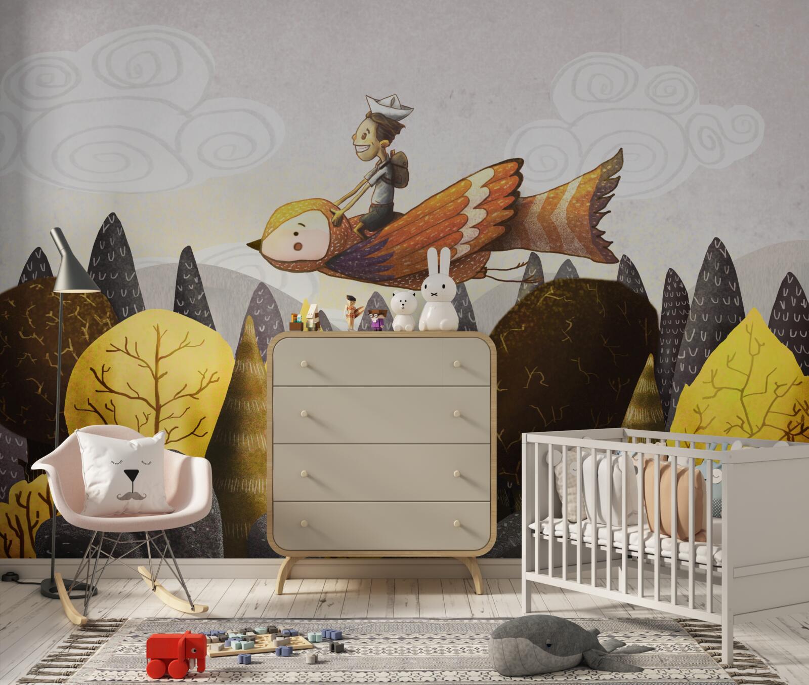 Фотошпалери юнак їде на птасі