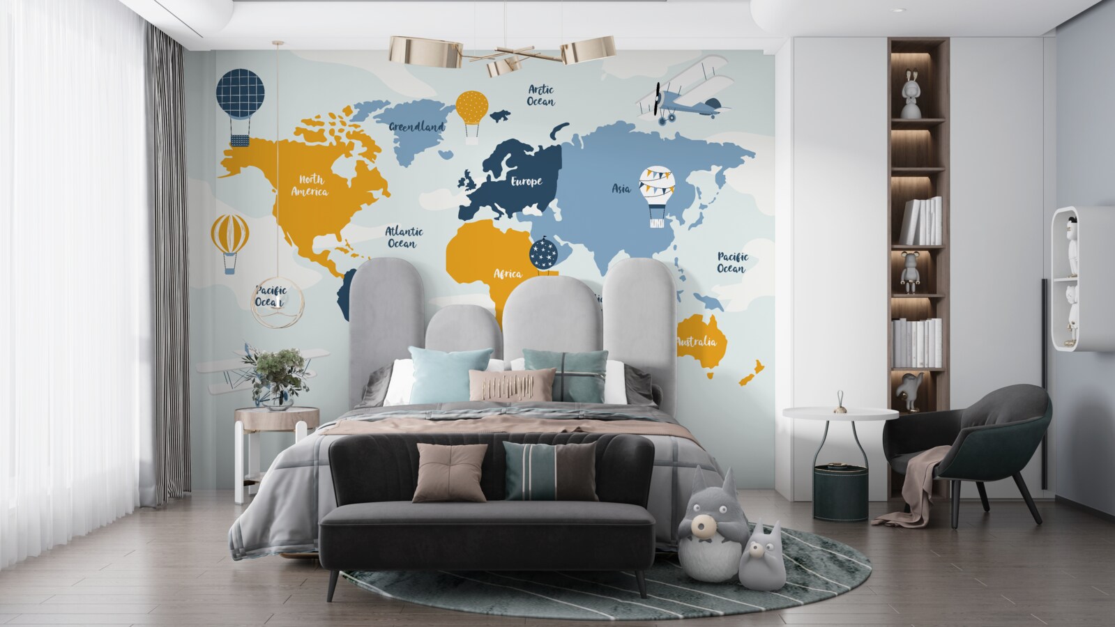 Фотошпалери карта світу з кольоровими назвами континентів