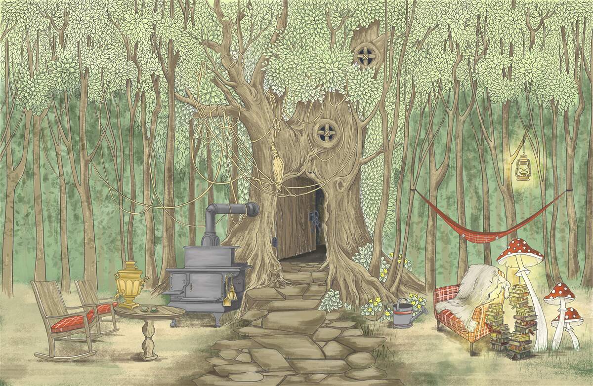 Фотошпалери домашній затишок у будиночку на дереві в лісі