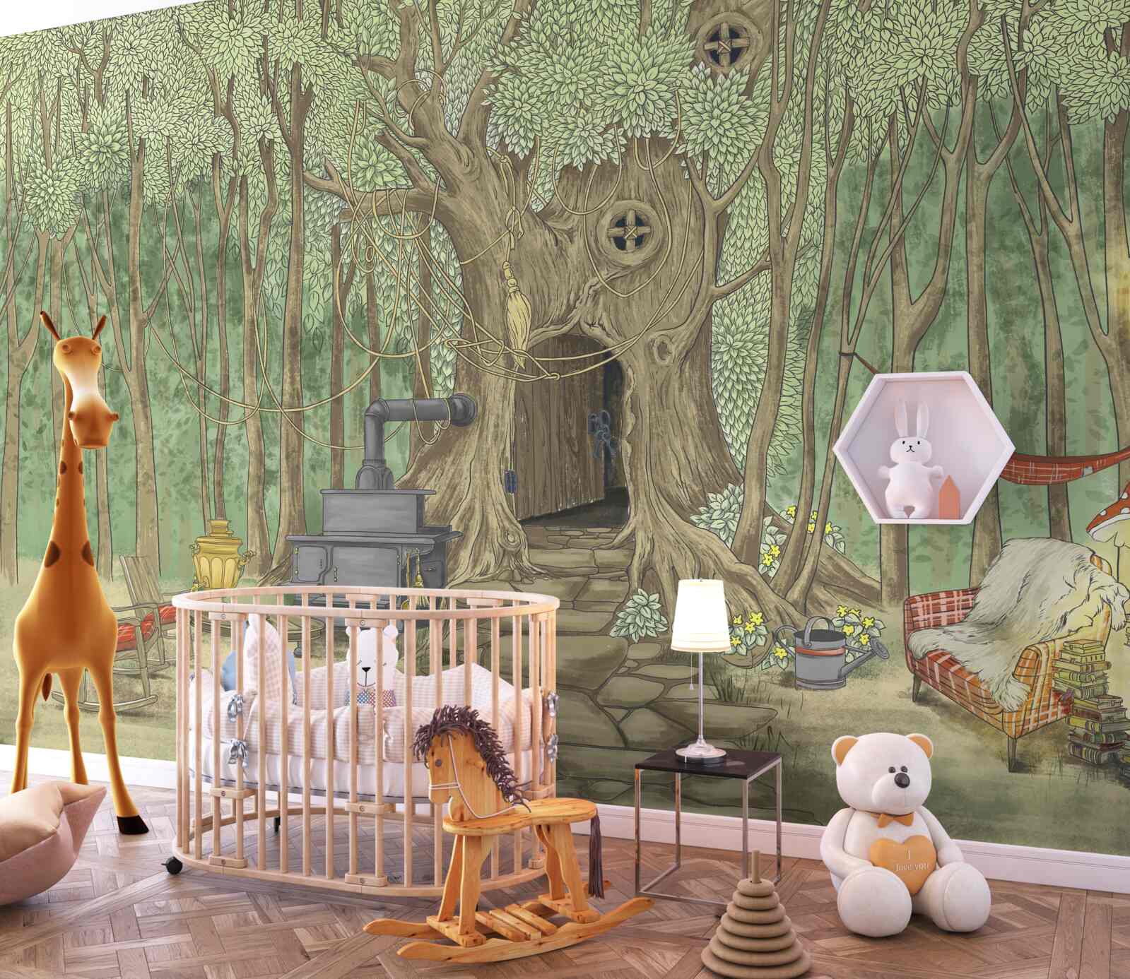 Фотошпалери домашній затишок у будиночку на дереві в лісі