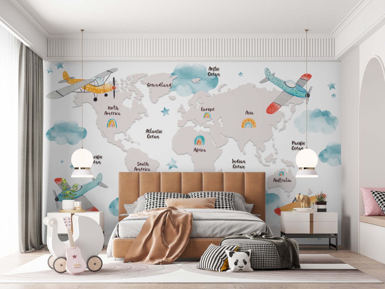 Фотошпалери назви континентів і площин на планетарній карті