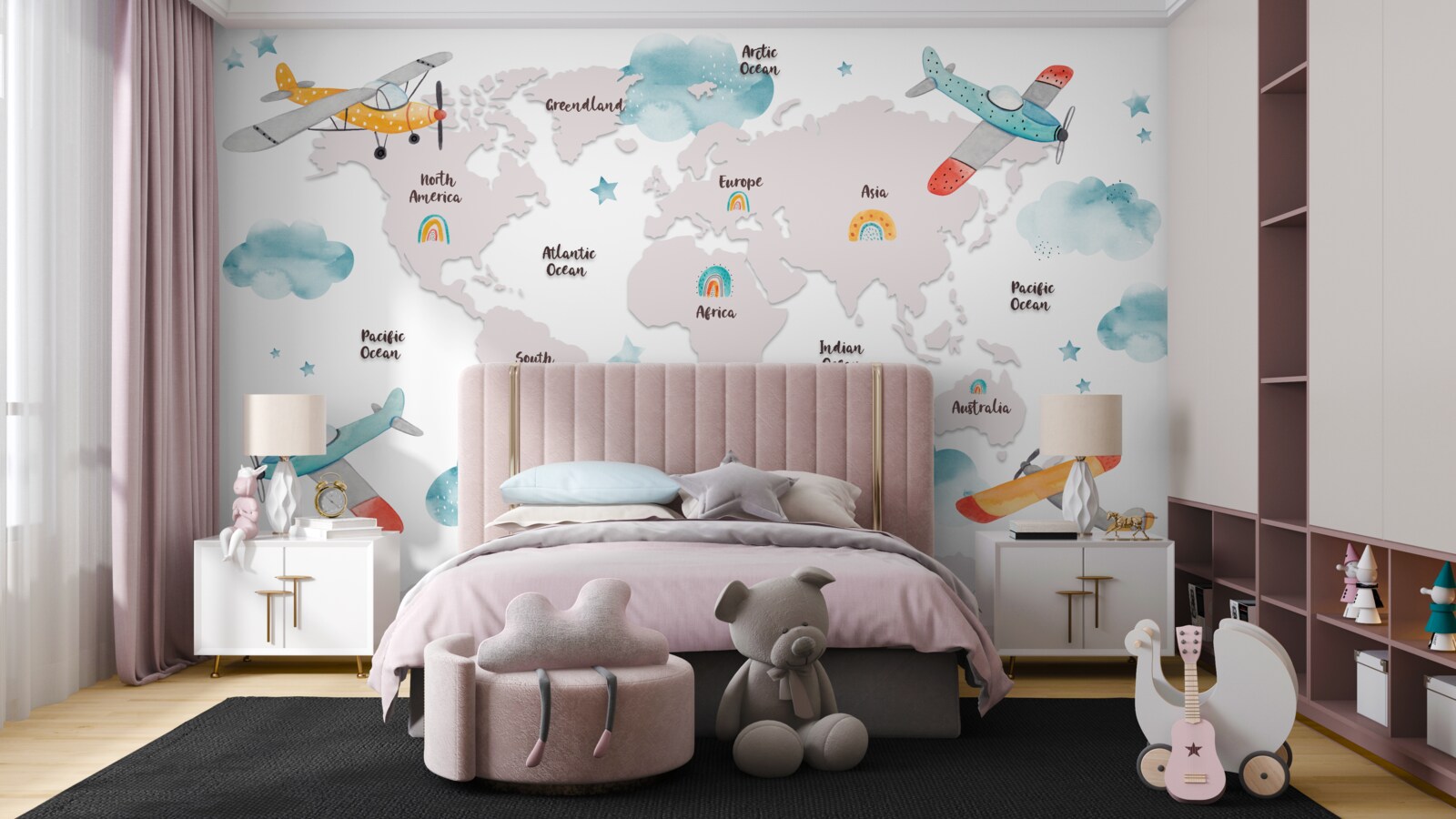 Фотошпалери назви континентів і площин на планетарній карті