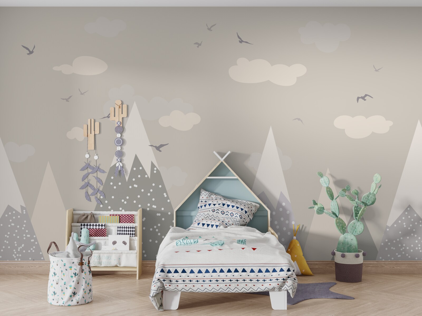 Фотошпалери засніжені гірські вершини та птахи