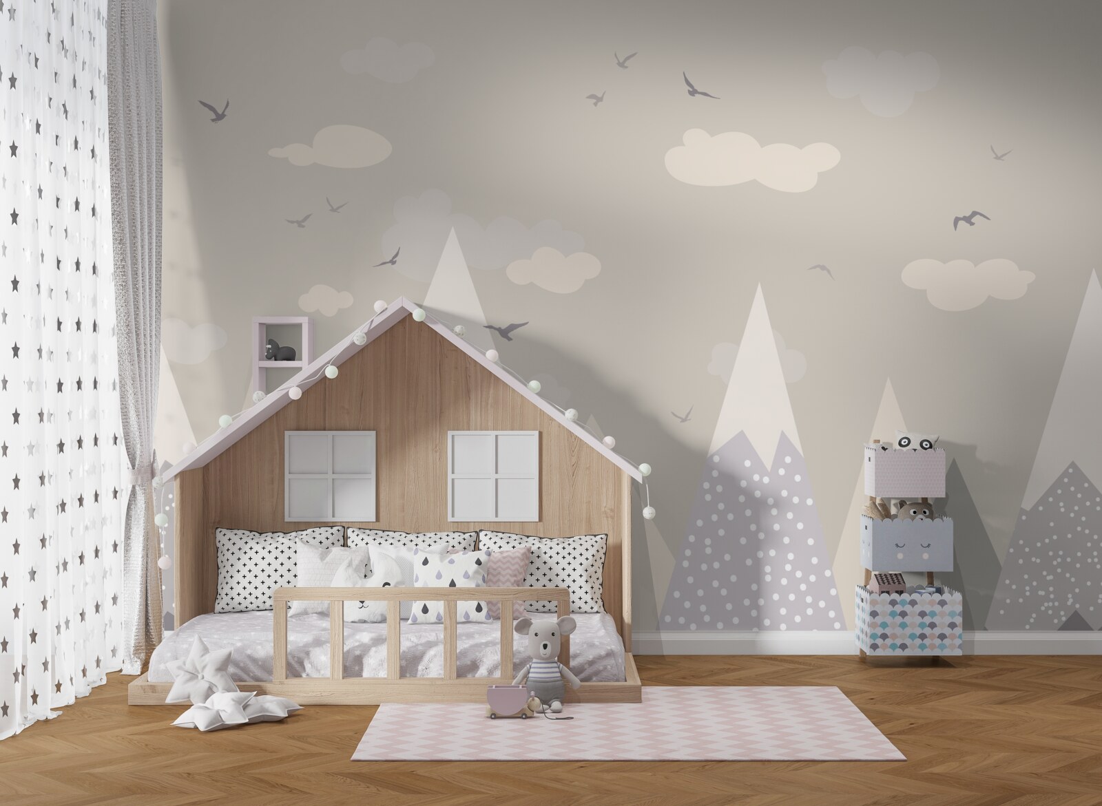 Фотошпалери засніжені гірські вершини та птахи