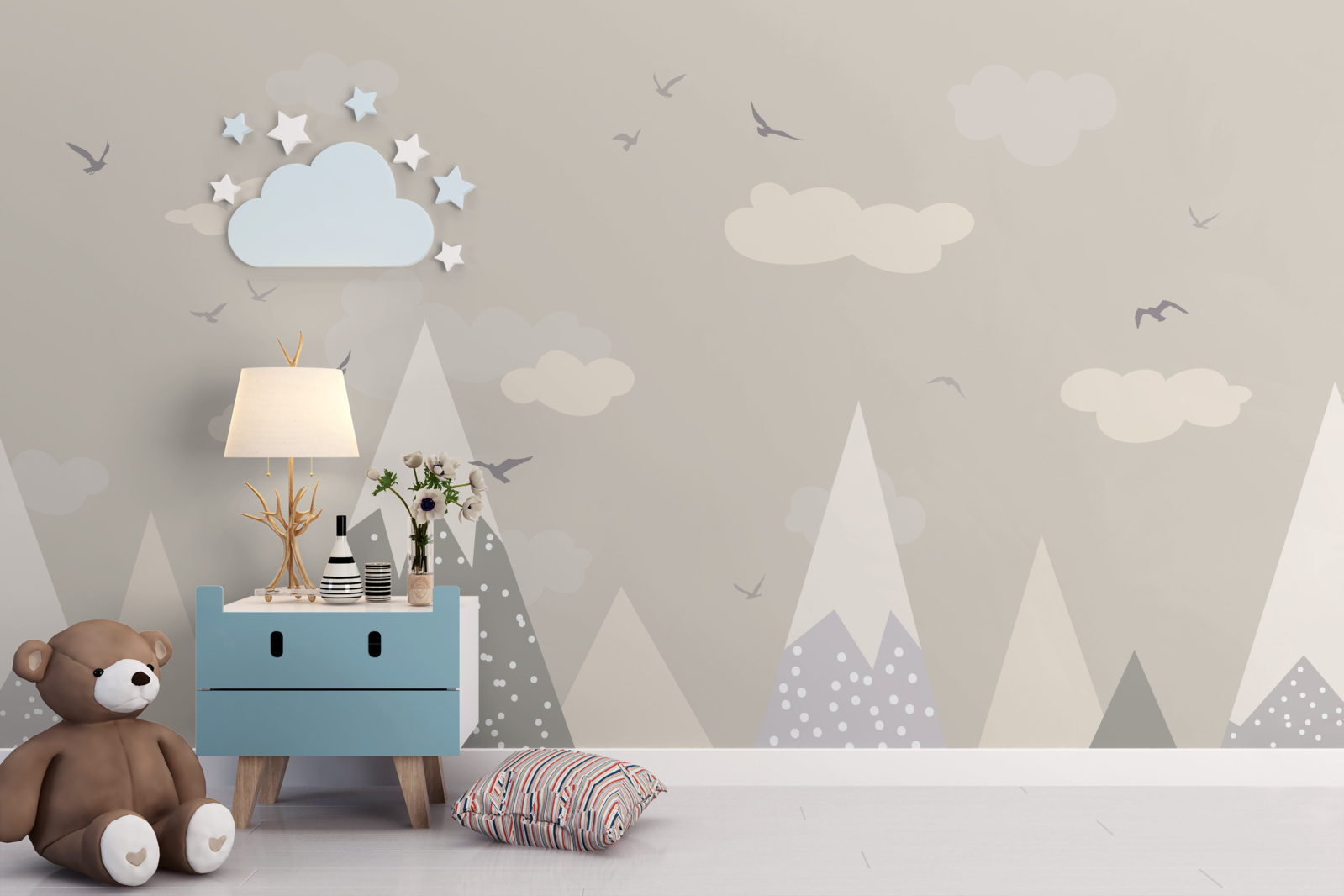 Фотошпалери засніжені гірські вершини та птахи