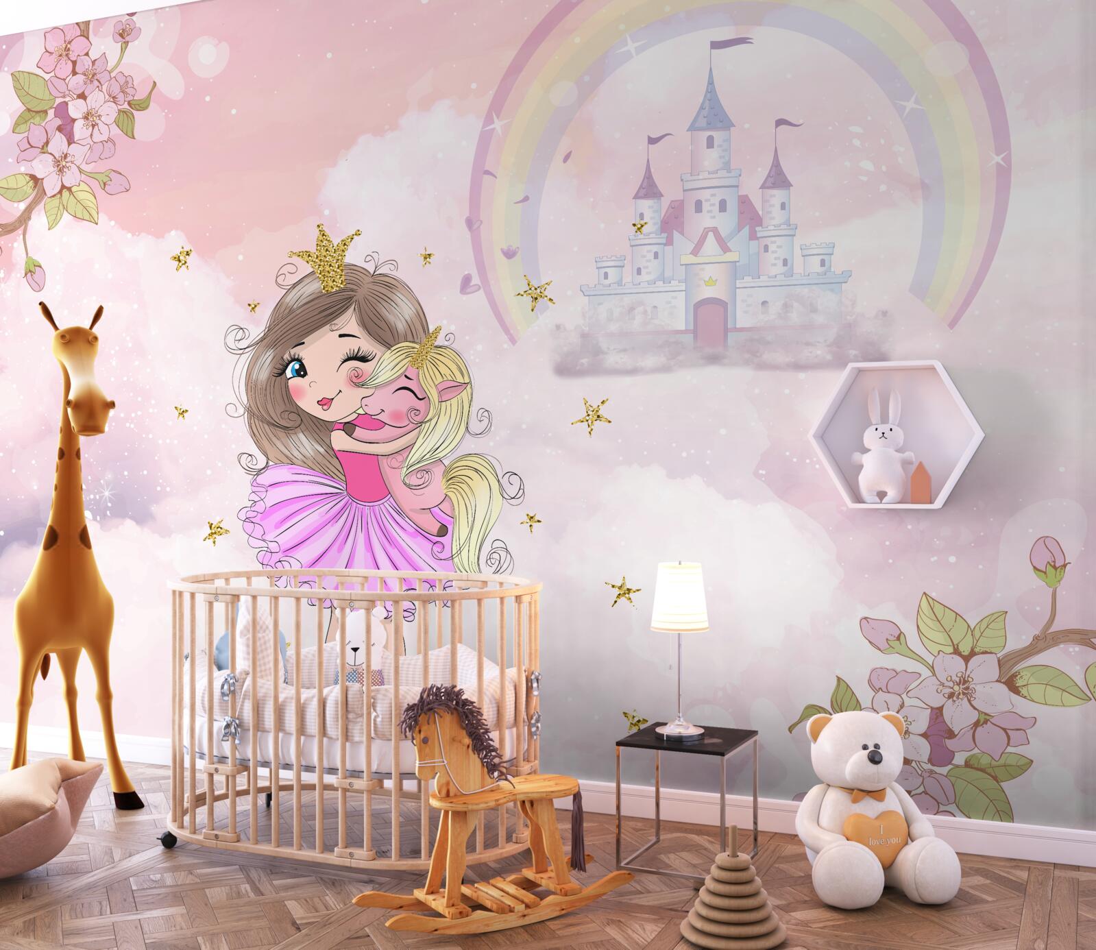 Фотошпалери біля замку живе фея та її друг-єдиноріг