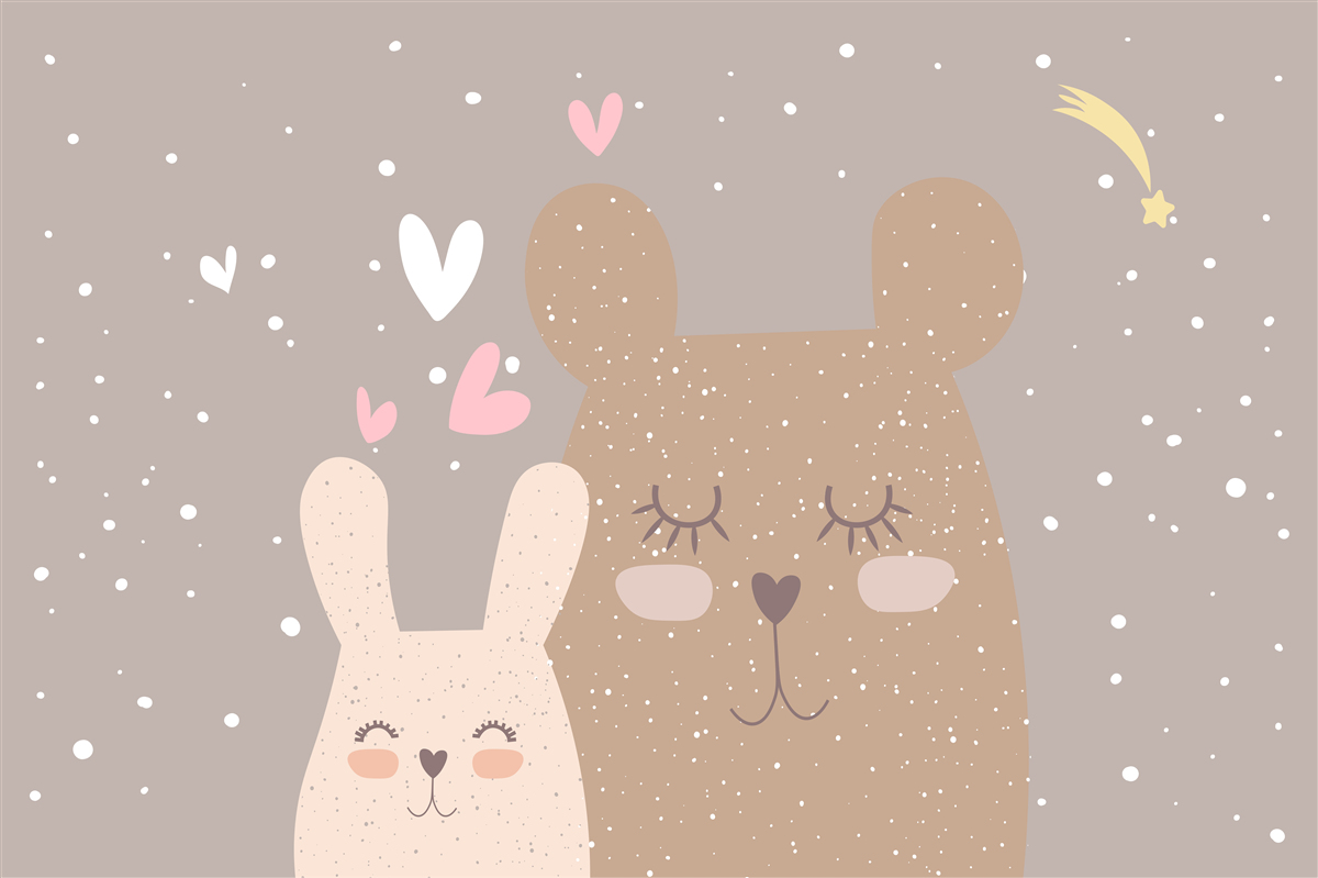 Фотошпалери зайчик і ведмедик дрімають