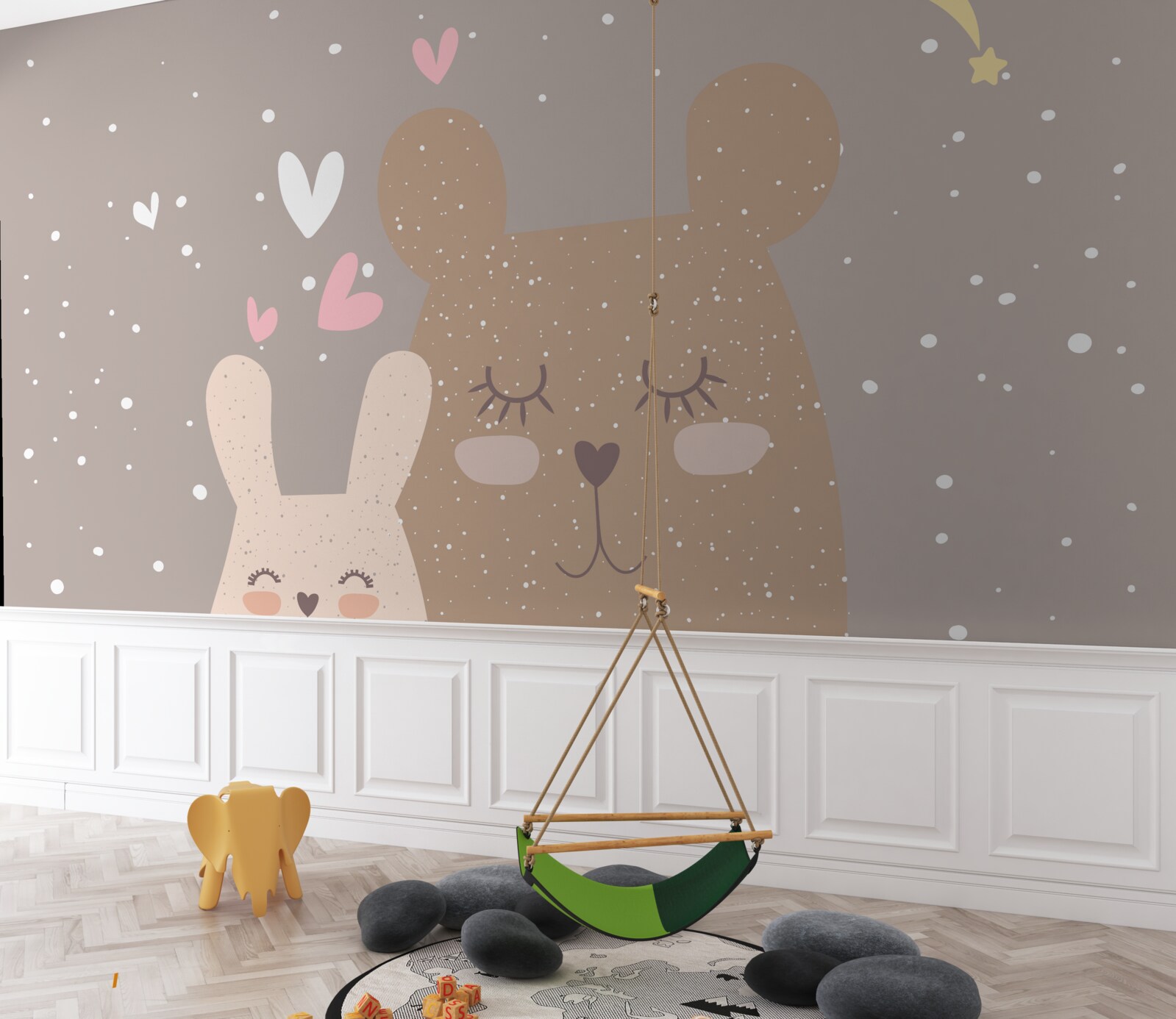 Фотошпалери зайчик і ведмедик дрімають