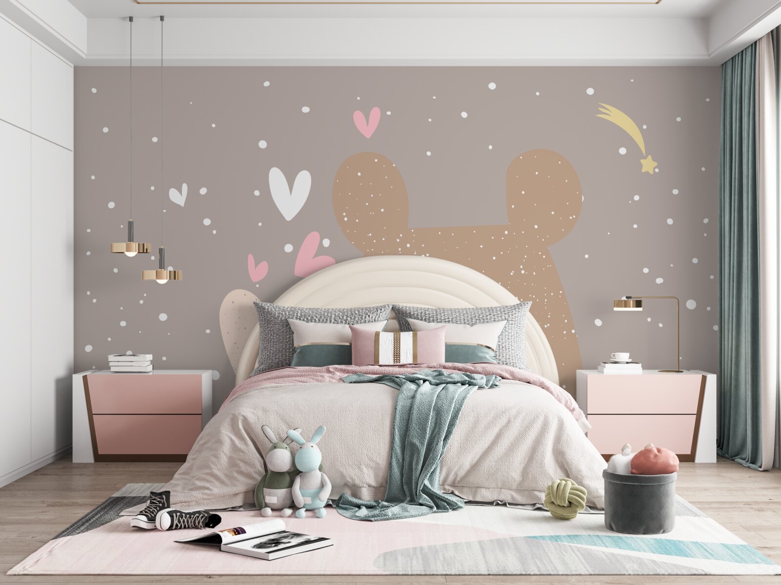 Фотошпалери зайчик і ведмедик дрімають