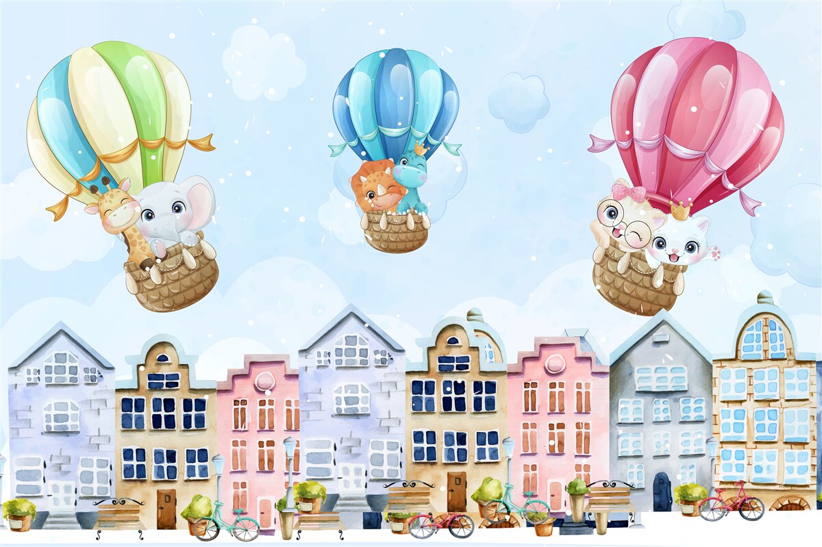 Фотошпалери тварини літають над містом, балансуючи на кулях