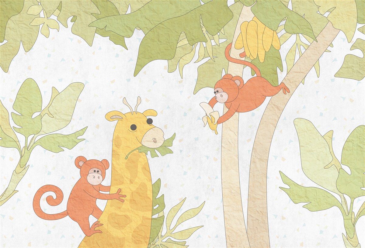 Фотошпалери Жирафа годують мавпи