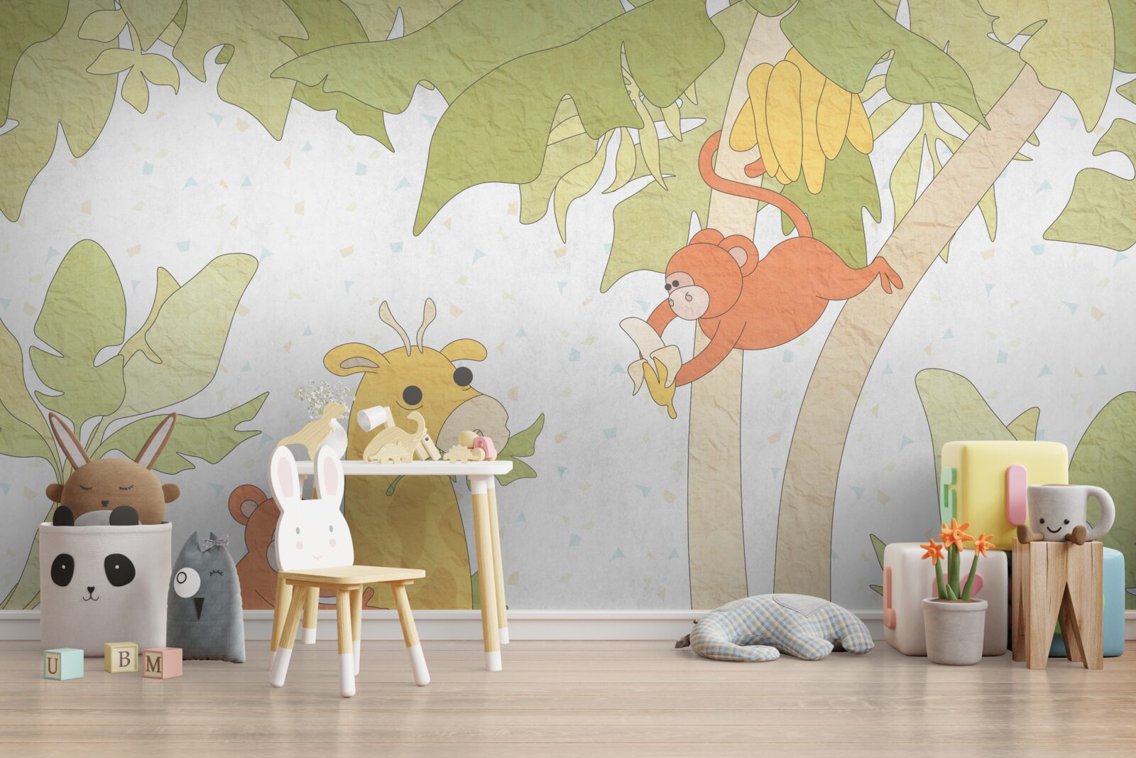 Фотошпалери Жирафа годують мавпи