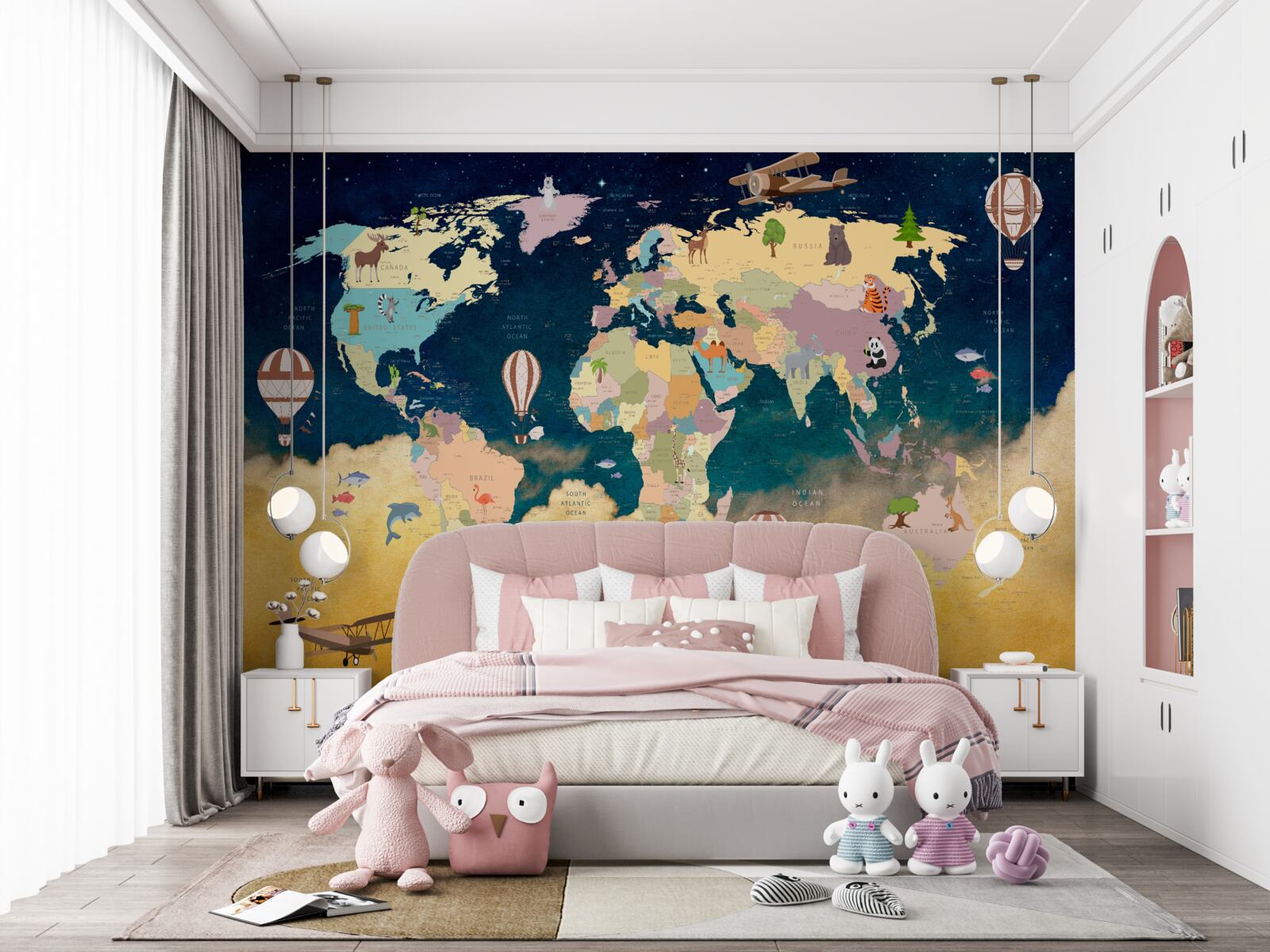 Фотошпалери карта світу в синьо-жовтих кольорах