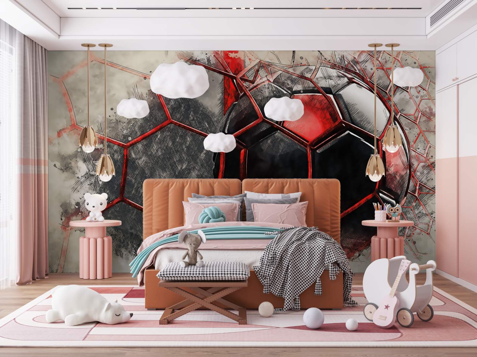 Фотошпалери сітка розірвана футбольним м'ячем