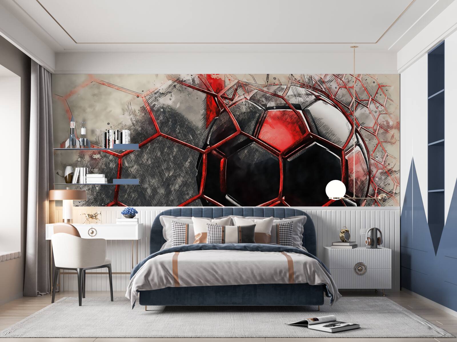 Фотошпалери сітка розірвана футбольним м'ячем