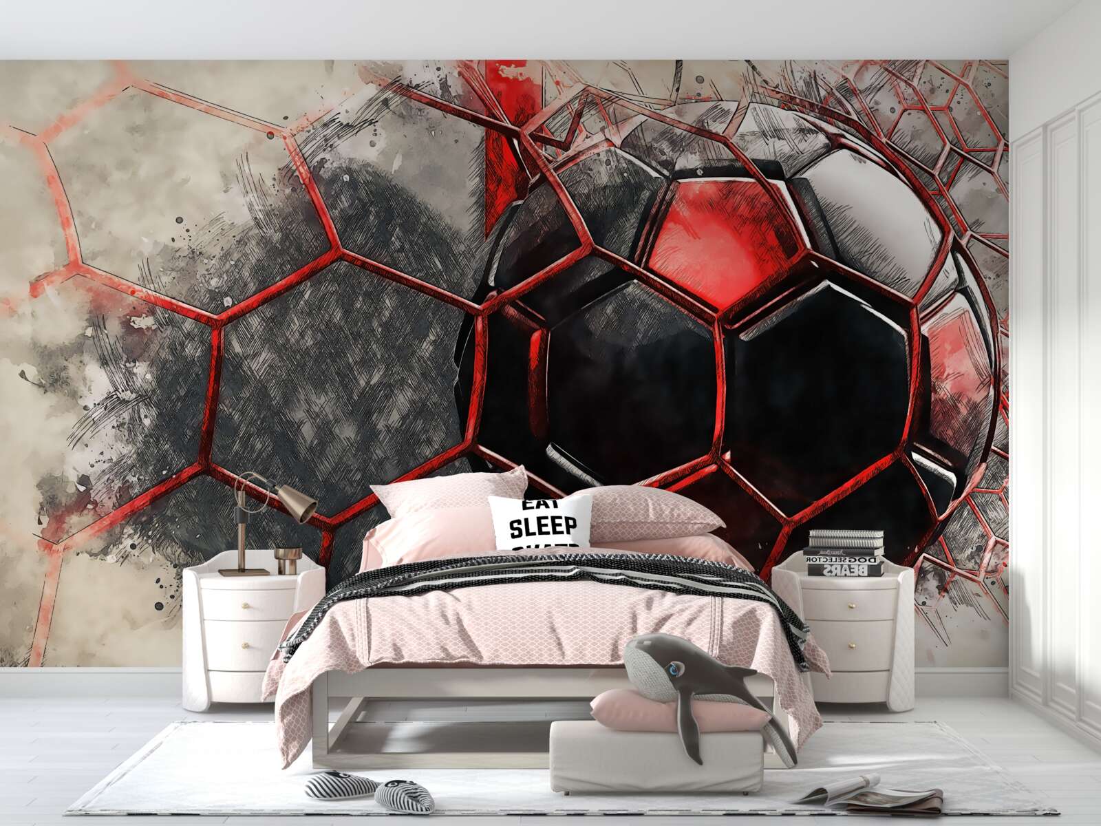 Фотошпалери сітка розірвана футбольним м'ячем