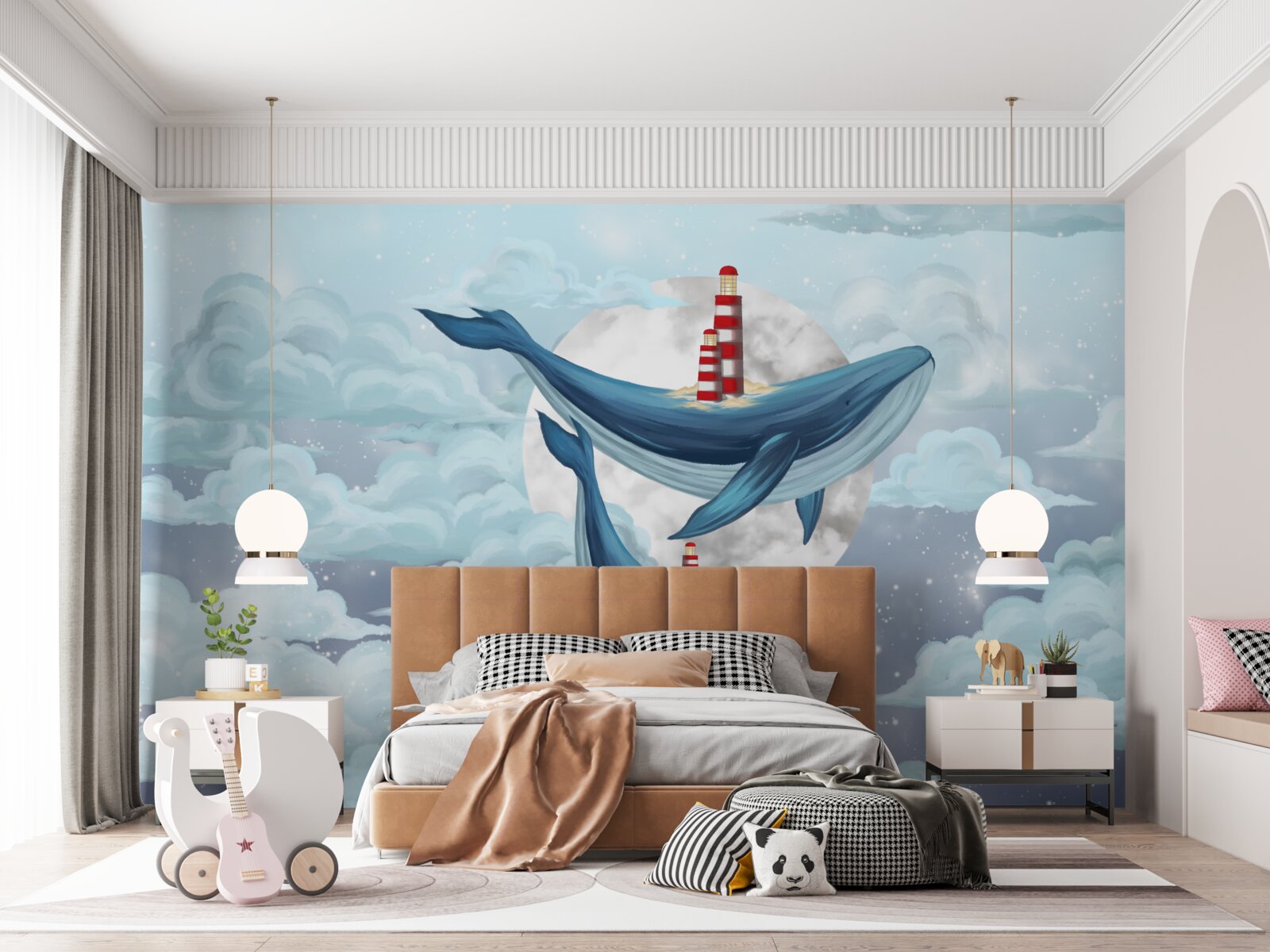 Фотошпалери кити на тлі хмарного місяця