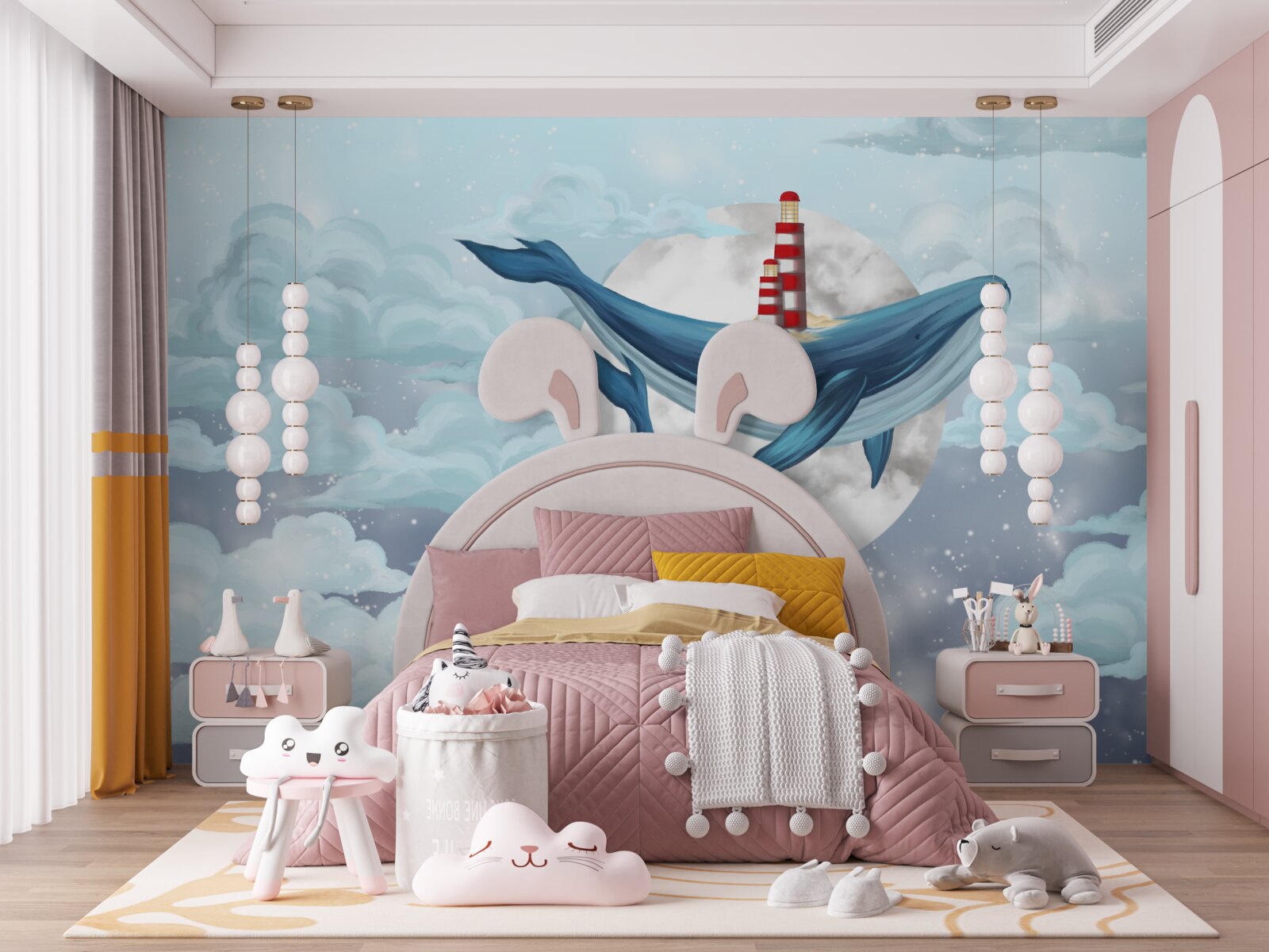 Фотошпалери кити на тлі хмарного місяця