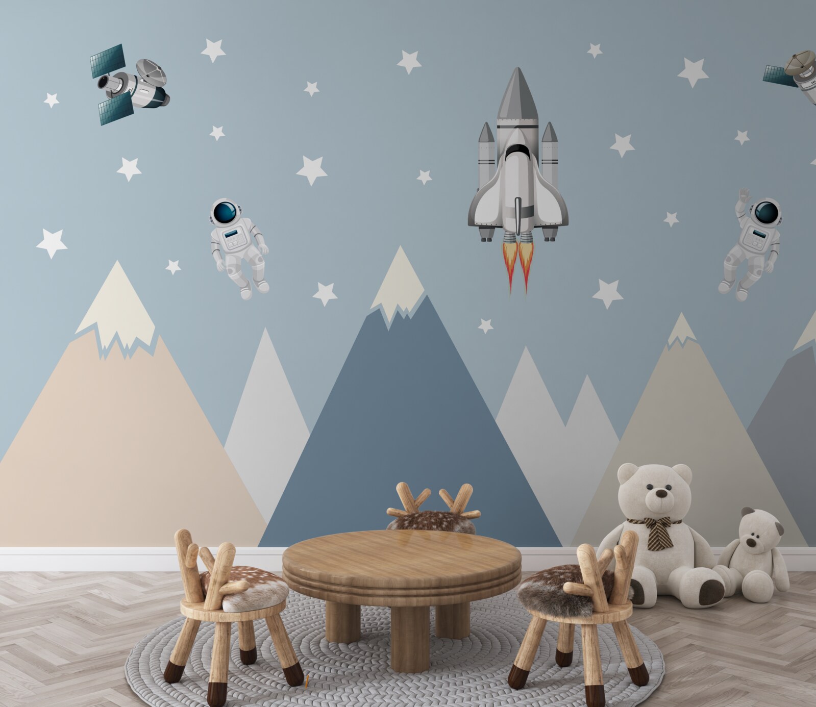 Фотошпалери над горами літали ракети і космонавти