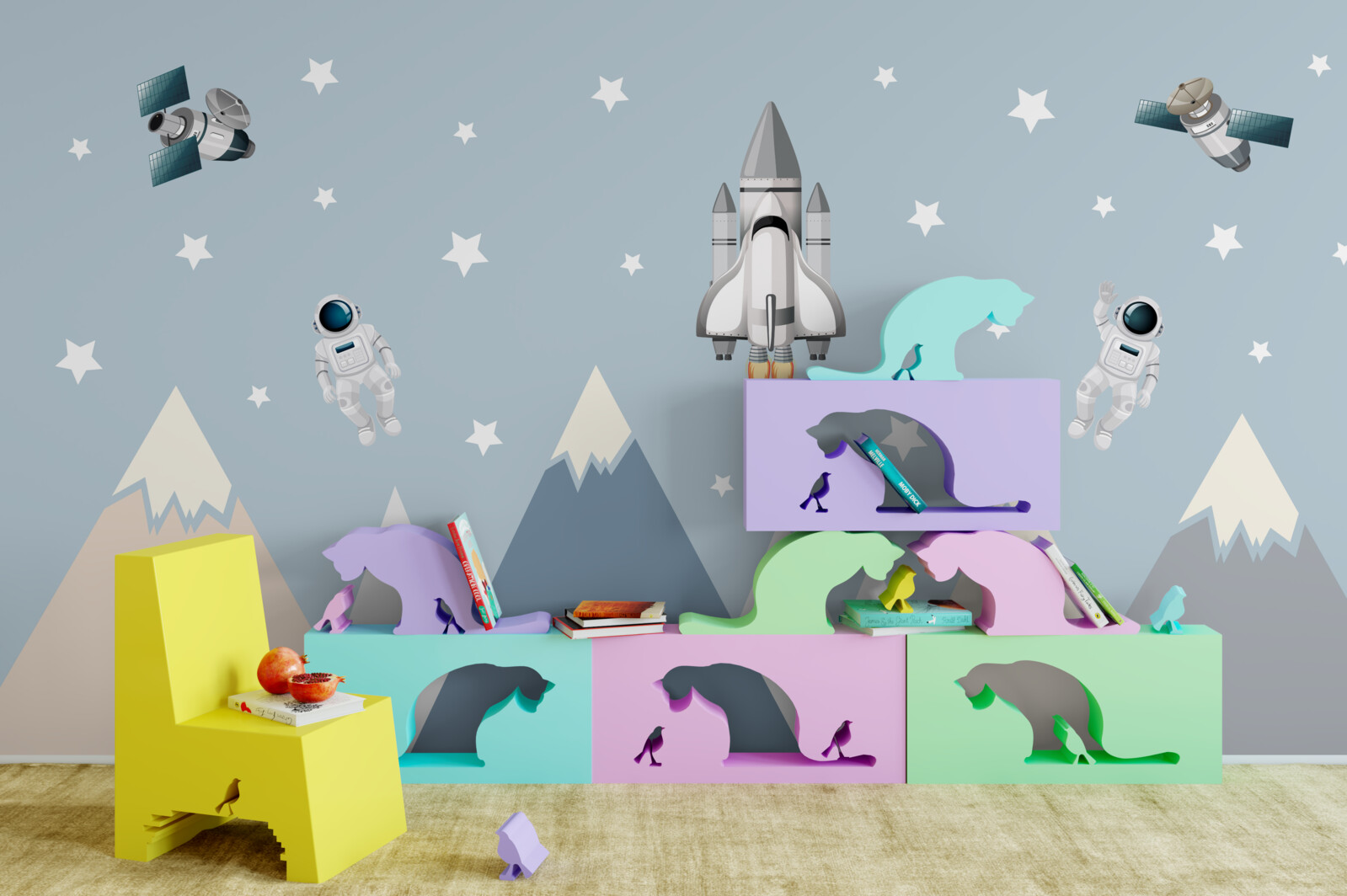 Фотошпалери над горами літали ракети і космонавти