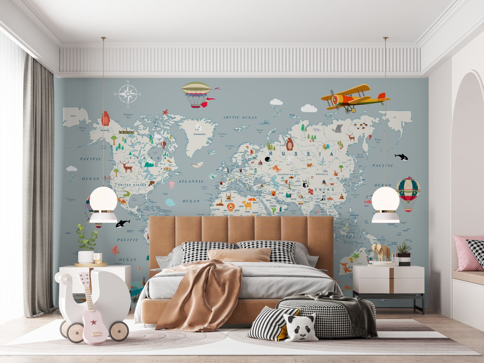 Фотошпалери карта світу та авіаперельоти